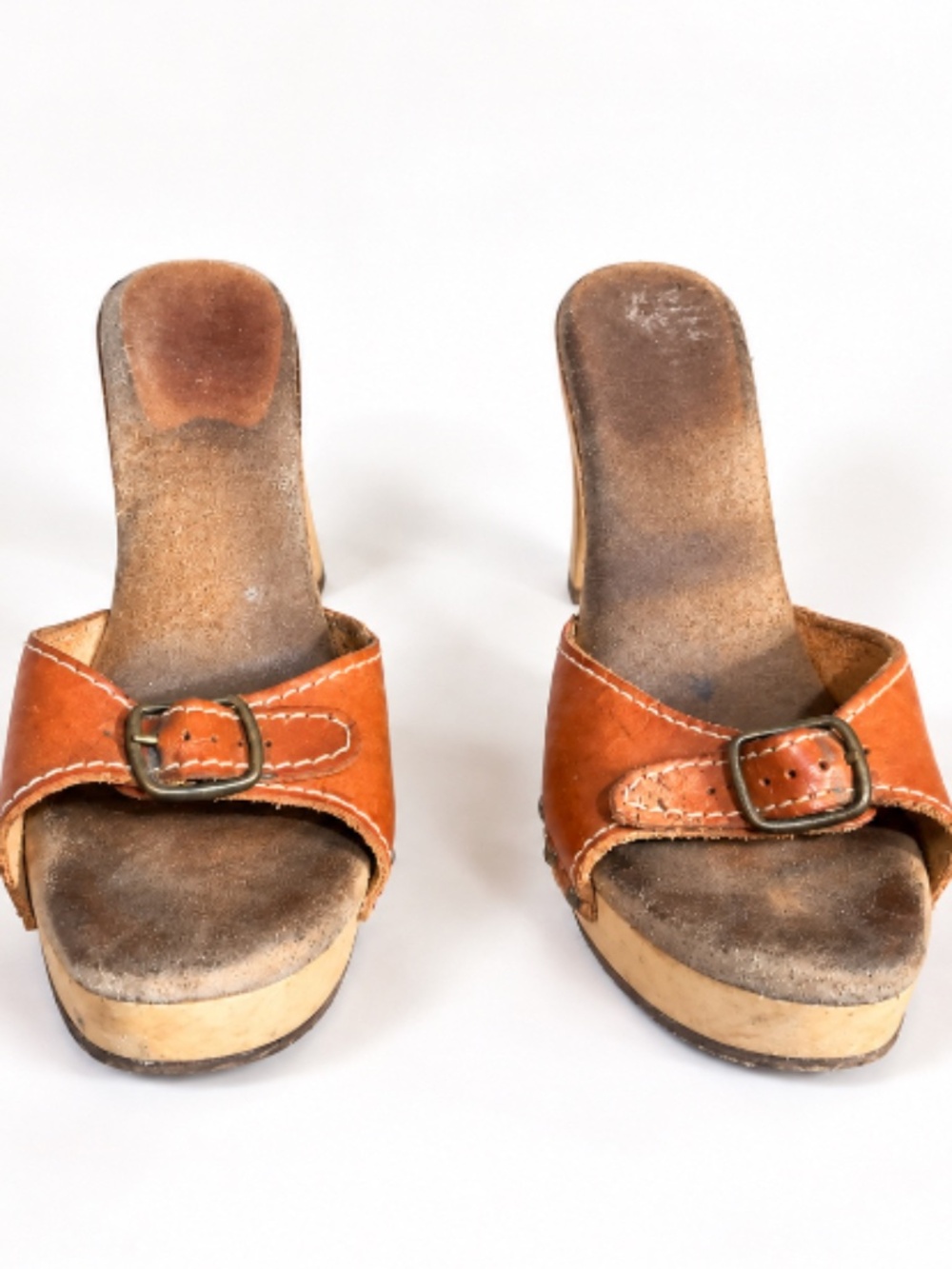 Vintage 1970s Melbourne Made in Italy Leather Platform Mule Heels, Size 5/5½